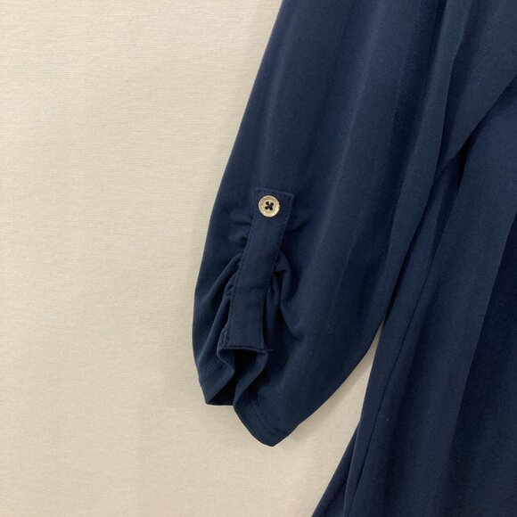 JM Collection size XL Navy Half Zip Rolled Tab Stretch Knit Blouse Office - Picture 4 of 9